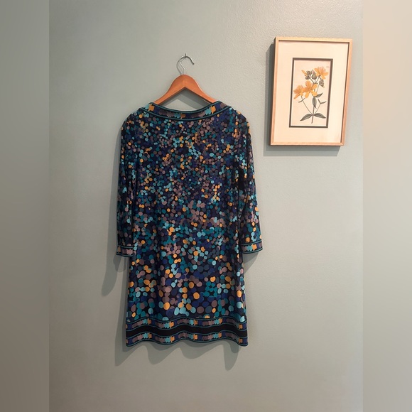 BCBG Max Azria Blue Dot Shift Dress Size Small 3/4 Sleeve Knew Length Black - Picture 4 of 11